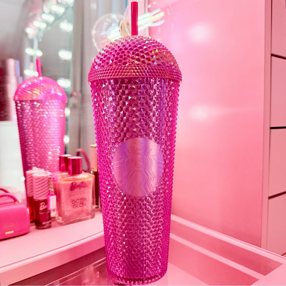 Starbucks Hot Pink Studded Rhinestone Tumbler with Straw